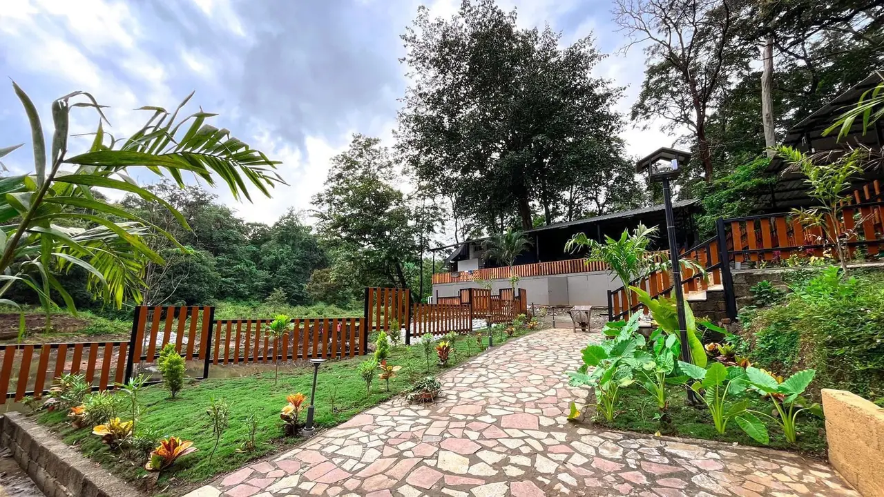 Green forest resort surroundings during the Dandeli monsoon