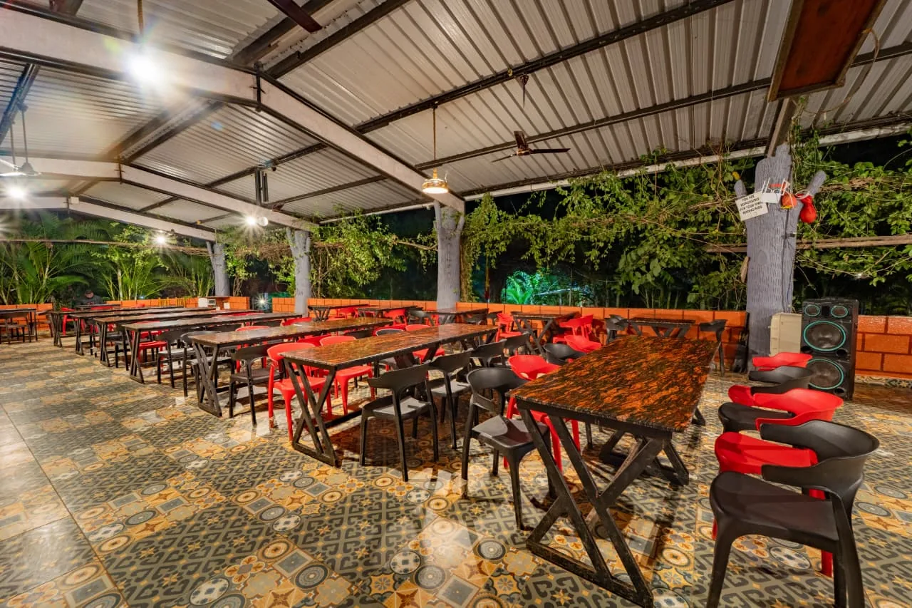 Shared dining and gathering area at this jungle stay