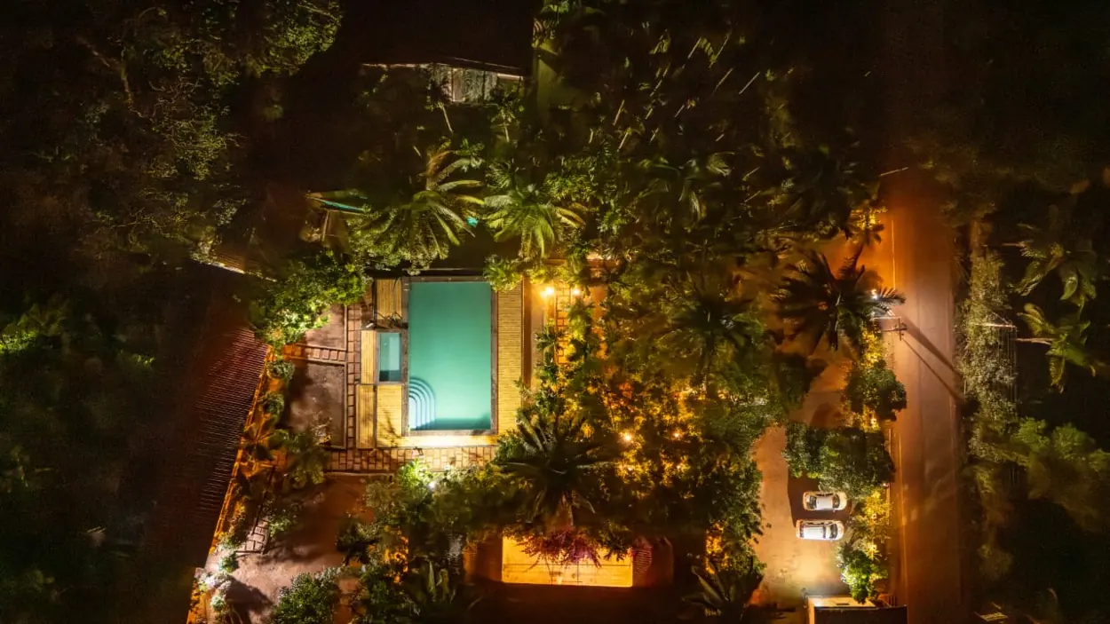 Aerial view of Nature & Adventure Stay at night